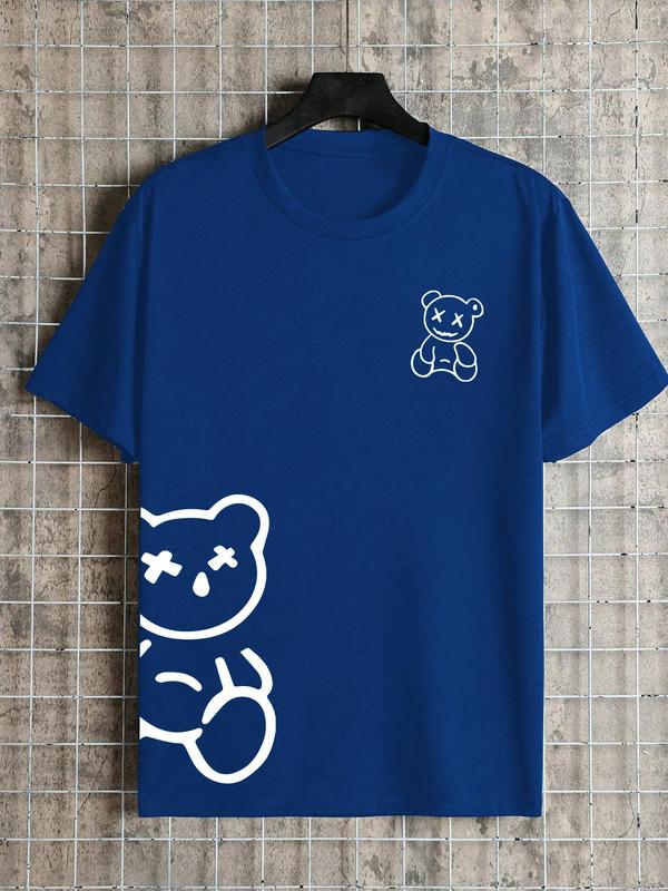 Men's Cartoon Bear Print Round Neck Tee, Regular Fit Casual Short Sleeve T-shirt, Graphic Tees, Summer Clothes for Daily Outdoor Wear, Streetwear