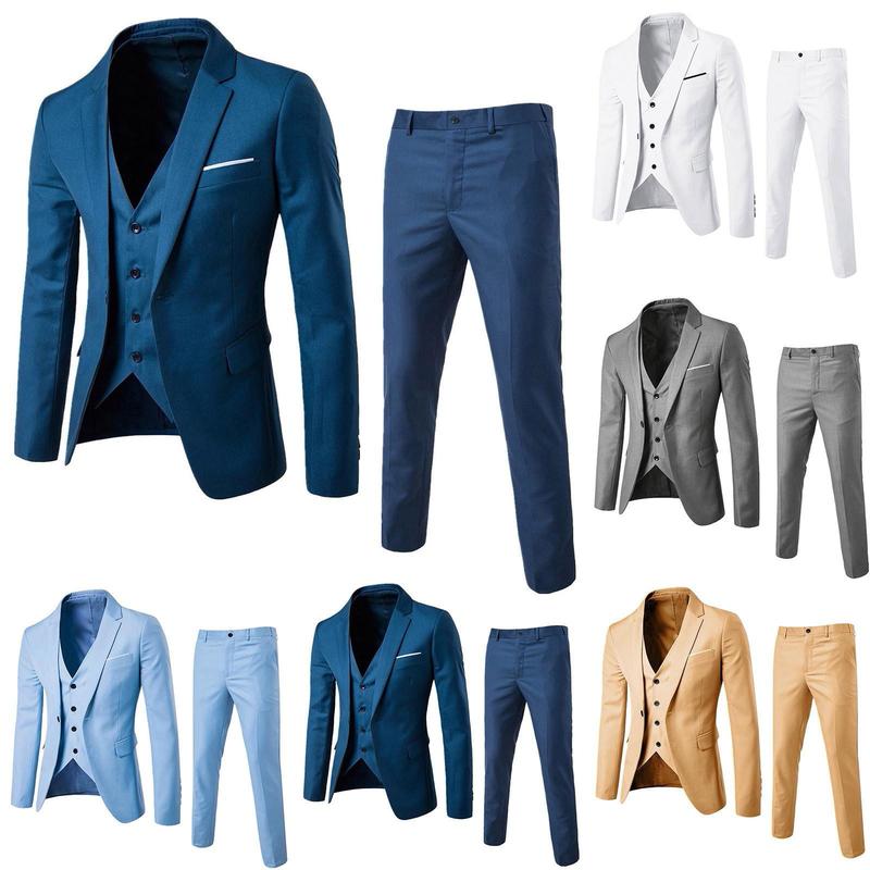 Men’s Slim 3 Piece Suit Business Wedding Party Blazers Formal Classic Jacket Vest Pants Full Coat Luxury Business 2024 Costume Clothing Menswear Denim Fashion