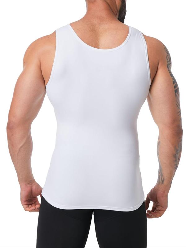 Men's Solid Color Compression Shapewear Tank Top, Casual Plain Sleeveless Menswear, High Stretch Tummy Control Shapewear, Men's Shapewear for Wedding, Business, Date