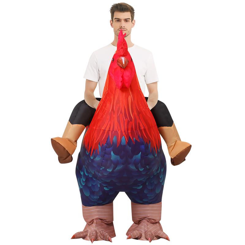 COMIN Inflatable Chicken Costume Rooster Adult Suit Funny Cosplay Halloween Costume for Men Women Birthday Christmas Supplies Menswear Clothing Beige Pocket Polyester