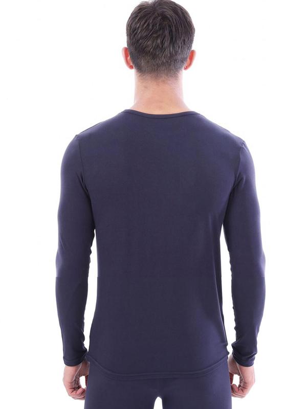 Men's Solid Long Sleeve Thermal Underwear Top, Casual Comfy Warm Round Neck Top for Fall & Winter, Men's Underwear for Daily Wear