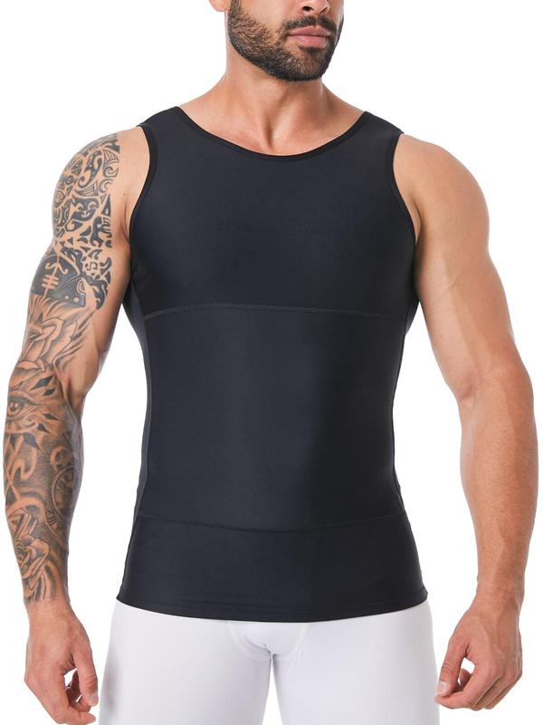 Men's Solid Color Compression Shapewear Tank Top, Casual Plain Sleeveless Menswear, High Stretch Tummy Control Shapewear, Men's Shapewear for Wedding, Business, Date