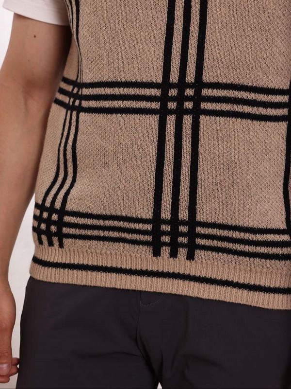 Men's Plaid Print V Neck Sweater Vest, Regular Fit Casual Sleeveless Knitwear for Spring & Fall, Fashion Men's Knit Clothing for Daily Wear