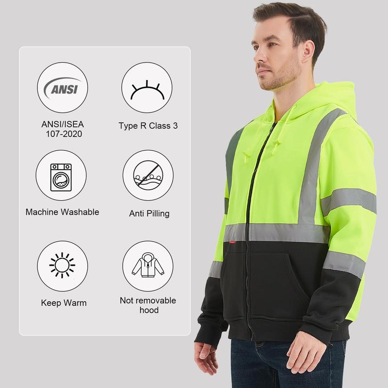 ProtectX Hi Vis Safety Hoodie for Men, Class 3 Reflective High Visibility Sweatshirt with Large Pocket, Long Sleeve Hooded Drawstring Pullover for Work & Construction