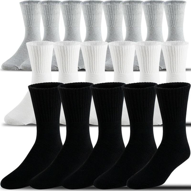 Lot 3-12 Pairs Mens Cotton Athletic Sports Work Crew Solid Socks Size 9-11 10-13