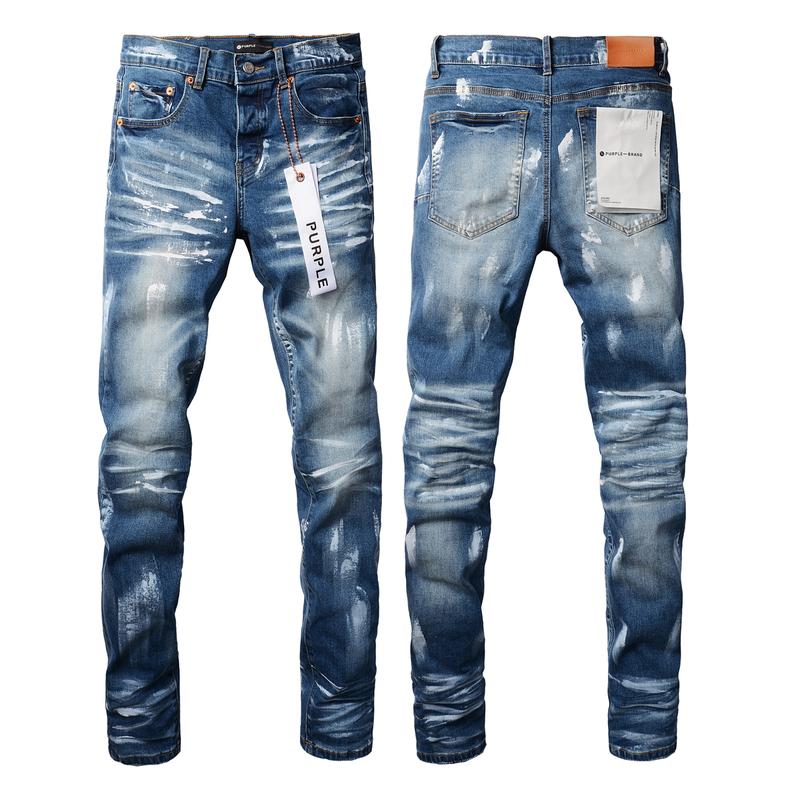 Purple brand Men's Jeans Casual Comfort Holes Fashionable Straight Skinny Slim Fit Jeans, Ripped Stretch Jeans Denim Pants