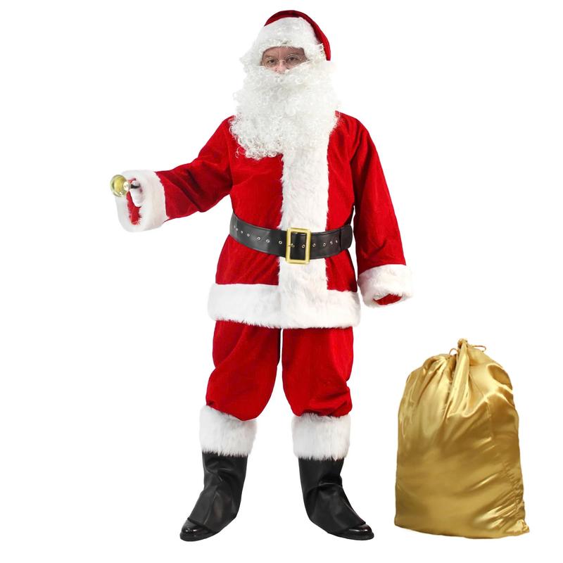 Deluxe Men's Santa Suit Costume - Christmas Adult Claus Costume - 11PC - Menswear, Clothing