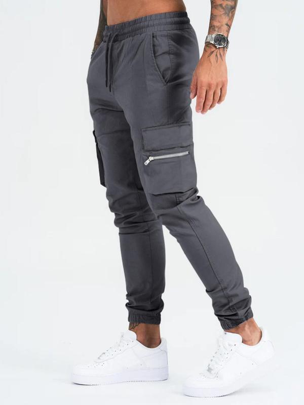 Men's Simple Solid Flap Pocket Cargo Pants, 2000s Pants for Men, Streetwear Plain Regular Fit Drawstring Waist Trousers, Men Outdoor Bottoms for Spring Fall, Menswear, Plz Purchase One Size Smaller