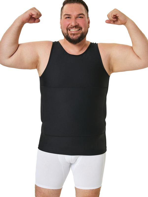 Men's Solid Color Round Neck Compression Shapewear Tank Top, High Stretch Tummy Control Shaper Vest, Men's Shapewear for All Seasons