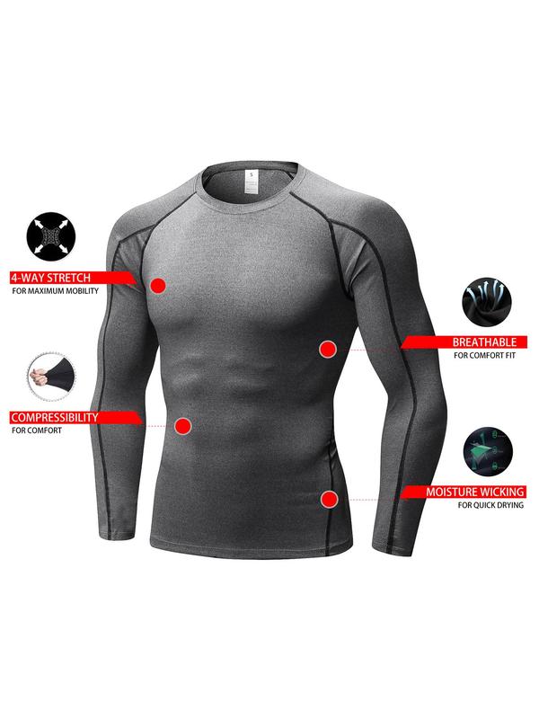 Men's Solid Long Sleeve Compression Shapewear Top, Casual Comfy High Stretch Raglan Sleeve Thermal Underwear Top for Fall & Winter, Men's Shapewear for Daily Wear