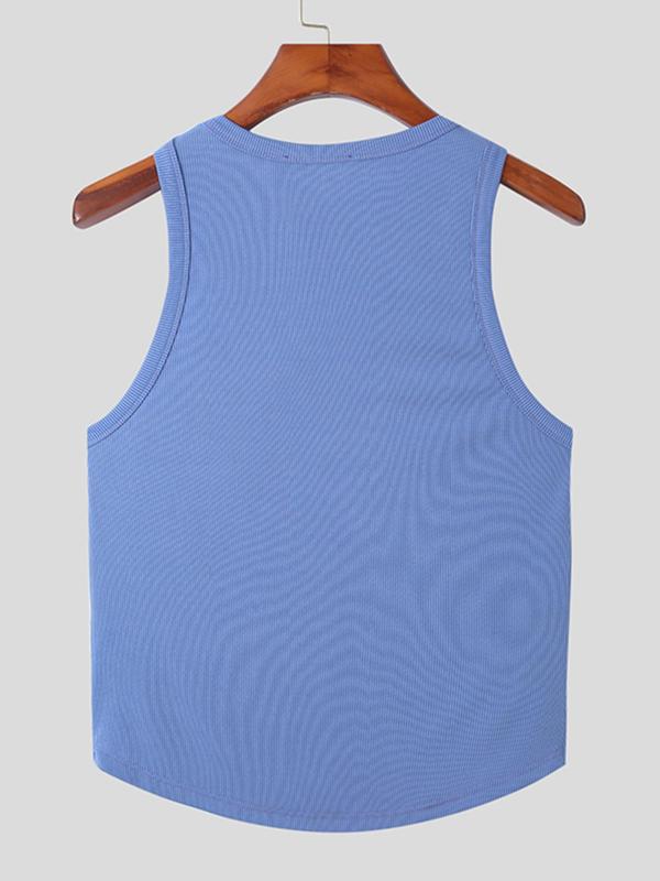 Men's Solid Curved Hem Round Neck Tank Top, Casual Sleeveless Crew Neck Tee for Summer, Fashion Men's Top for Daily Wear