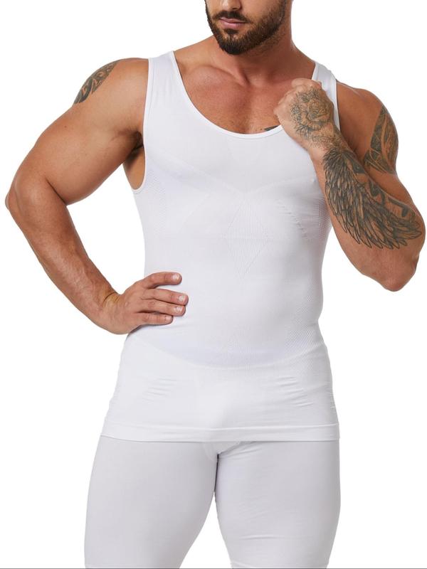 Men's Solid Compression Shapewear Tank Top, High Stretch Tummy Control Shaper, Slim Shapewear for Men, Body Shapewear