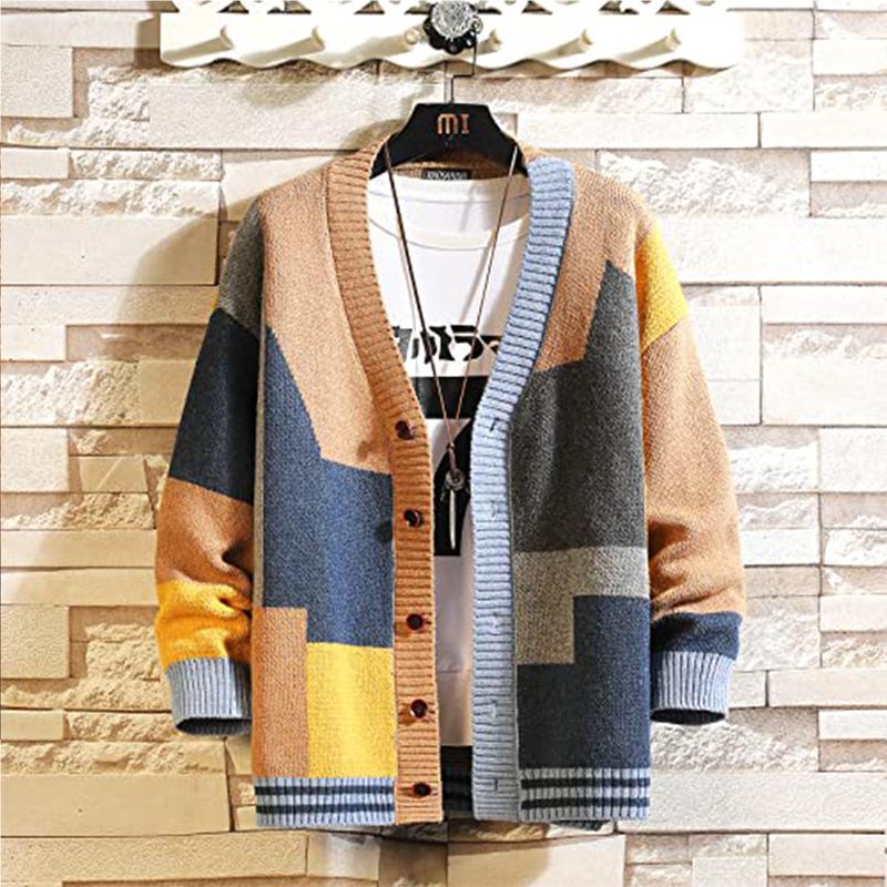 GURUNVANI Cardigan Sweater for Men Knitted Long Sleeve Sweaters with Buttons