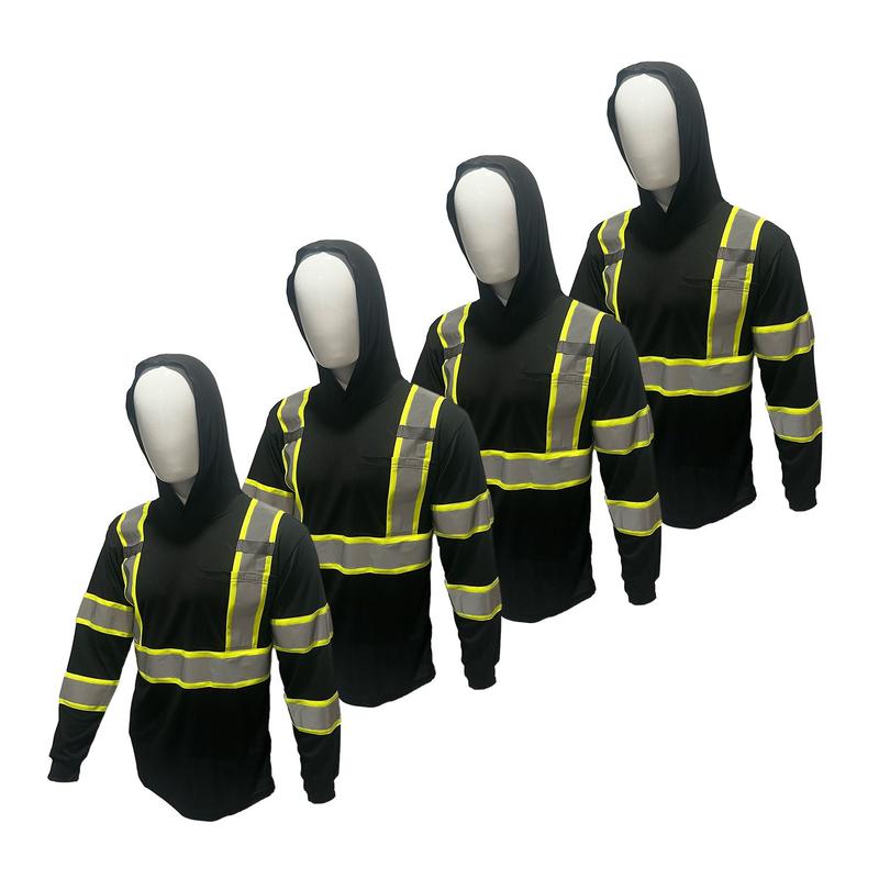 4 PACK SHIRT ST908 High Visibility Hoodie Long Sleeve Safety Shirt with hoodie Polyester Birdeye Mesh in various colors