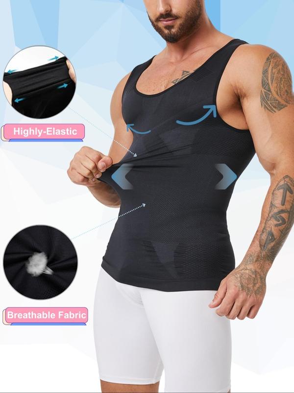 Men's Solid Compression Shapewear Tank Top, High Stretch Tummy Control Shaper, Slim Shapewear for Men, Body Shapewear