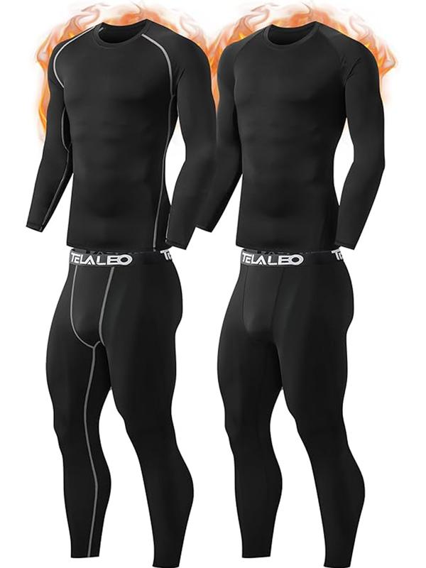 TELALEO 2 Set Mens Thermal Underwear Fleece Lined Long Johns 4 Pcs Base Layer Shirts Pant for Cold Winter Weather