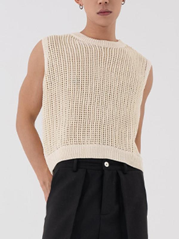 Men's Regular Fit Solid Round Neck Tank Top, Casual Sleeveless Crew Neck Top for Summer, Fashion Men's Clothes for Daily Wear