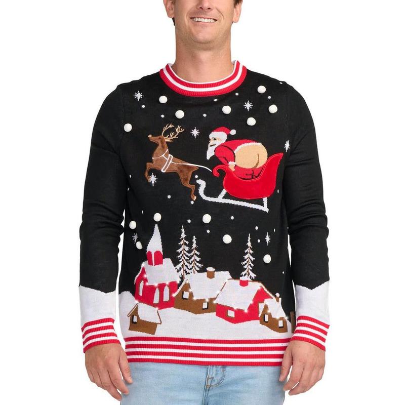 Men's Full Moon Santa Light Up Ugly Christmas Sweater