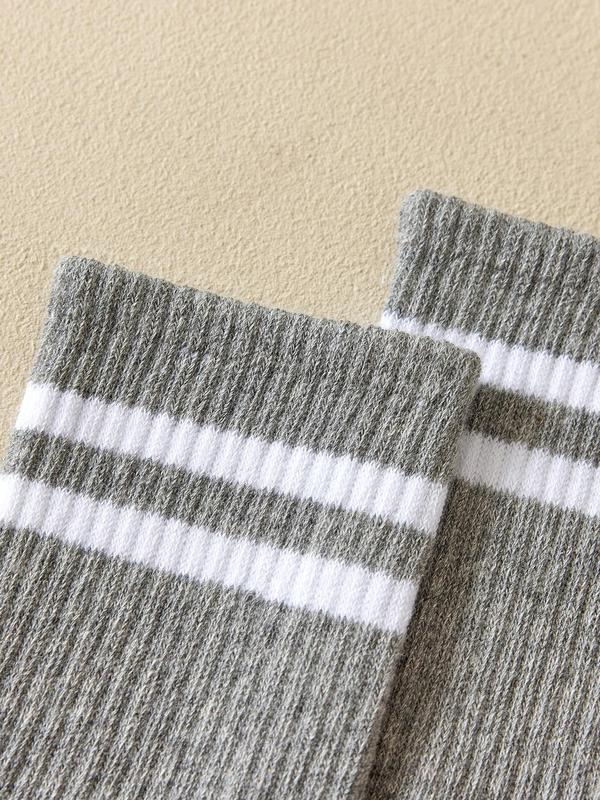 Men's 3 Pairs Striped Print Crew Socks, Comfort Cozy Sporty Sweat-absorb Mid Calf Socks For Men, Men's Socks For All Seasons