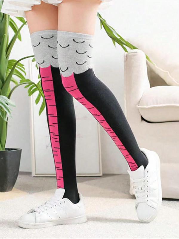 Men's 2024 Trendy Cartoon Print over the Calf Fuzzy Socks, Fall Wear, Fallfreshness Funny Chicken Feet Design Mid-calf Compression Socks, Comfortable Breathable Men's Scrunch Socks