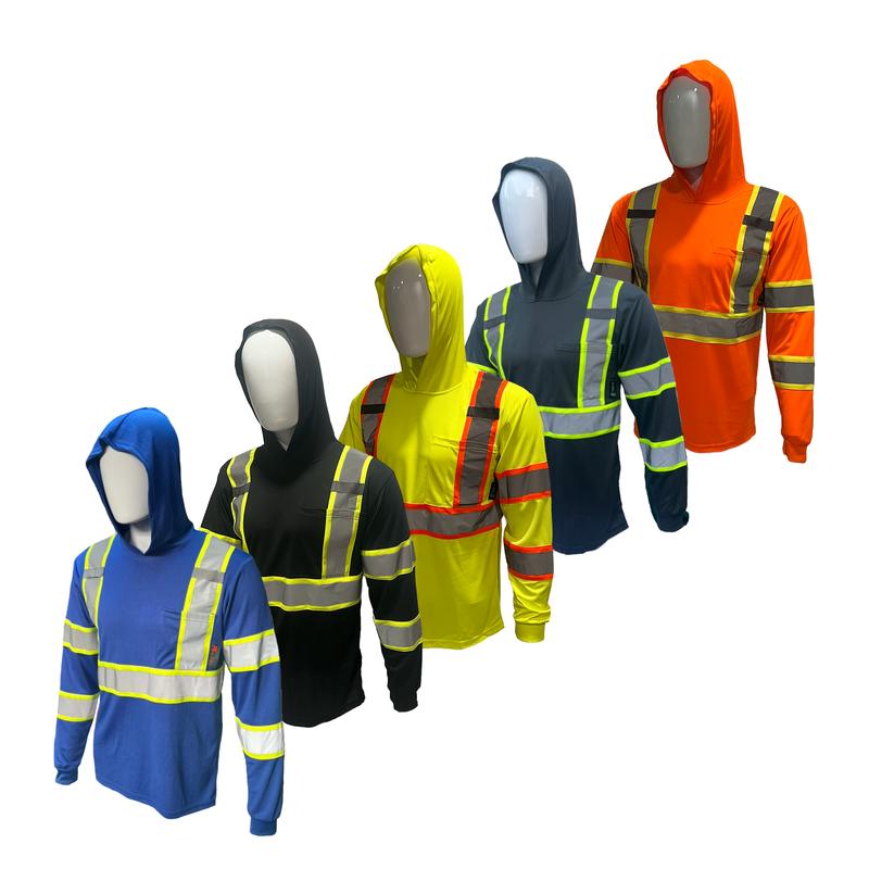 5 PACK SHIRT ST908 - High Visibility Hoodie Long Sleeve Safety Shirt with Hoodie Polyester Birdeye Mesh in Various Colors