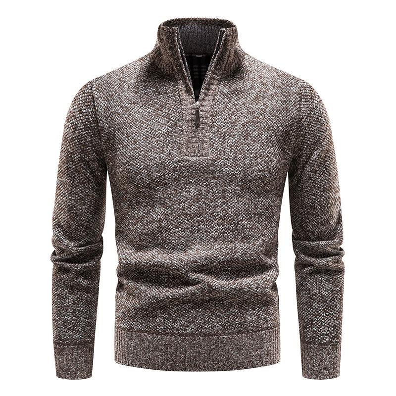 Half Zipped Stand Collar Men's Pullovers Season Men's Clothing Fleece-lined Thickened Long-Sleeved Sweater Cardigan