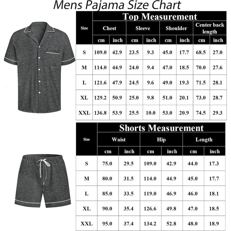 Mens Pajama Sets Short Sleeve Sleepwear Button Down Loungewear Soft Modal Lounge Pjs with Pockets S-XXL