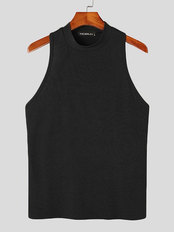 Men's Slim Plain Mock Neck Tank Top, Casual Sleeveless Top for Summer, Minimalist Menswear, Menswear for Daily Wear