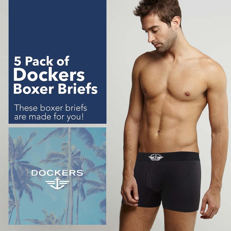 DOCKERS Mens Boxer Briefs Breathable Cotton Underwear for Men Pack of 5