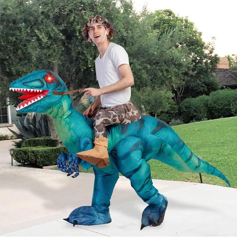 GOOSH Inflatable Dinosaur Costume for Halloween - Realistic Design with Red Glowing Eyes - Clothing, Menswear