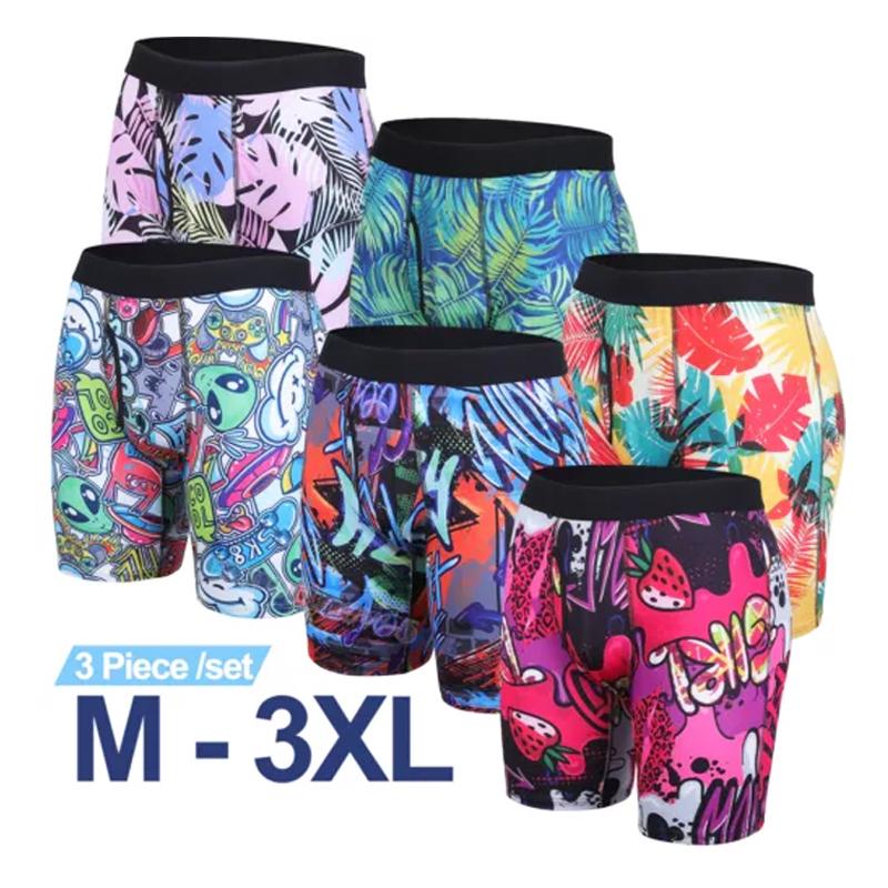 3 Pack Plus Size Mens Boxer Shorts Underwear Trunks Long Leg Anti Chafing Pants Menswear