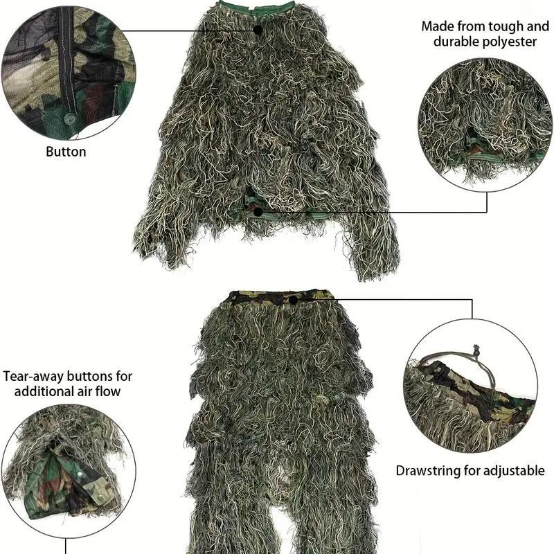 5-in-1 Ultimate Concealment Ghillie Suit, 3d Camouflage Apparel Lightweight, Breathable, Polyester Camouflage Clothing for Jungle Play, Cs, Bird Watching and Halloween Costume Prop, Perfect for Unisex Adults Youth