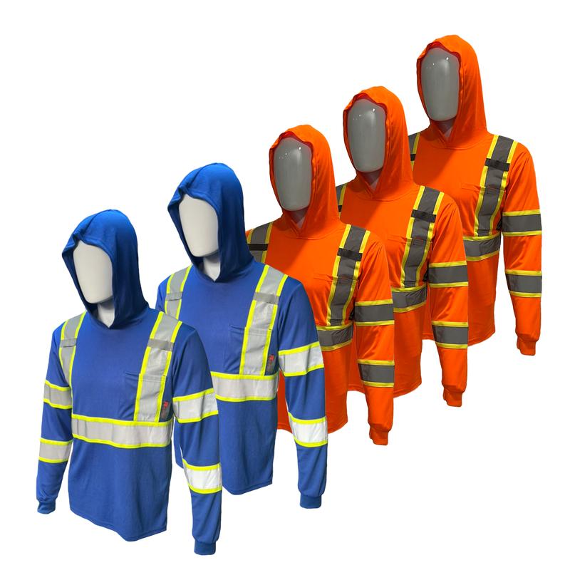 5 PACK SHIRT ST908 - High Visibility Hoodie Long Sleeve Safety Shirt with Hoodie Polyester Birdeye Mesh in Various Colors