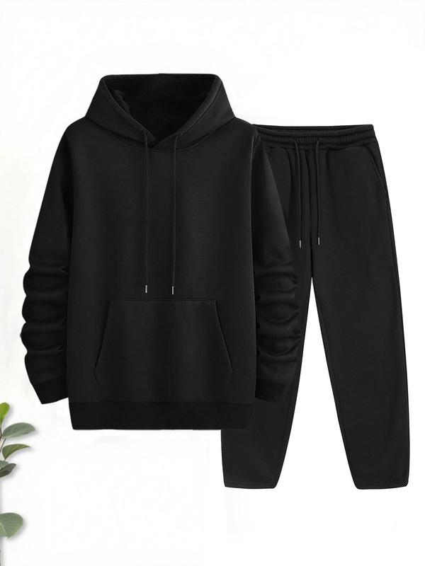  Two-Piece Set Men's Solid Hoodie & Drawstring Waist Sweatpants Set, Casual Long Sleeve Hooded Sweatshirt & Pocket Jogger Pants, Men's Two-piece Outfits for Fall & Winter