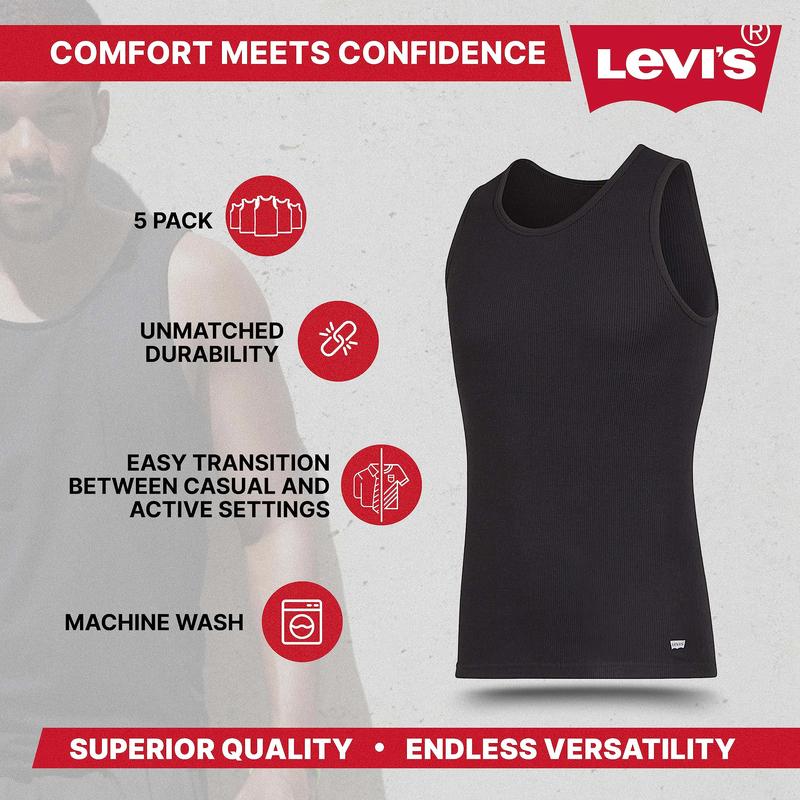 Levi's Lightweight Tank Tops for Men, 5 Pack Classic Ribbed Cotton Mens Undershirts