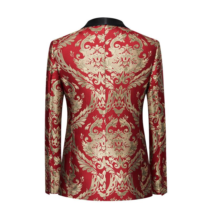 Tuxedo Suits for Men 2 Piece Regular Fit Suit Floral Blazer Jacket Waistcoat Pants Men Suit Set for Wedding Prom-Red& Gold