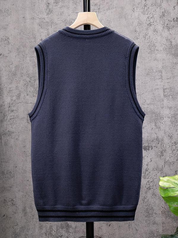 Men's Contrast Trim Textured V Neck Sweater Vest, Regular Fit Casual Soft Comfy Cable Knit Sleeveless Knitwear Top for Spring & Fall, Menswear for Daily Wear