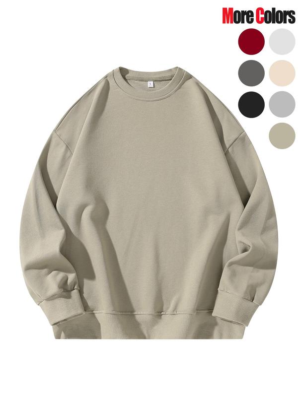 Men's Solid Color Crew Neck Sweatshirt, Loose Casual Fashion Long Sleeve Pullover for Fall & Winter, Men's Clothes for Daily Wear