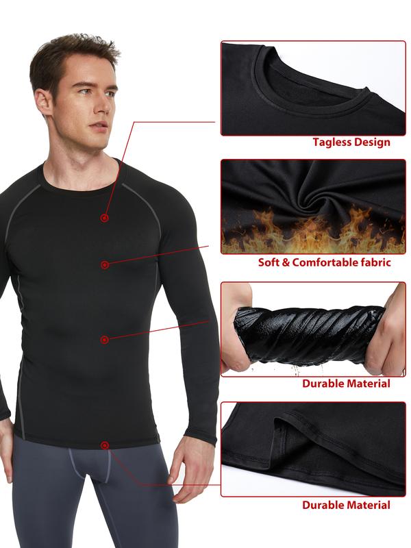 5  Pack Men's Thermal Compression Shirt Fleece Lined Long Sleeve Athletic Base Layer Cold Weather Gear Workout Top