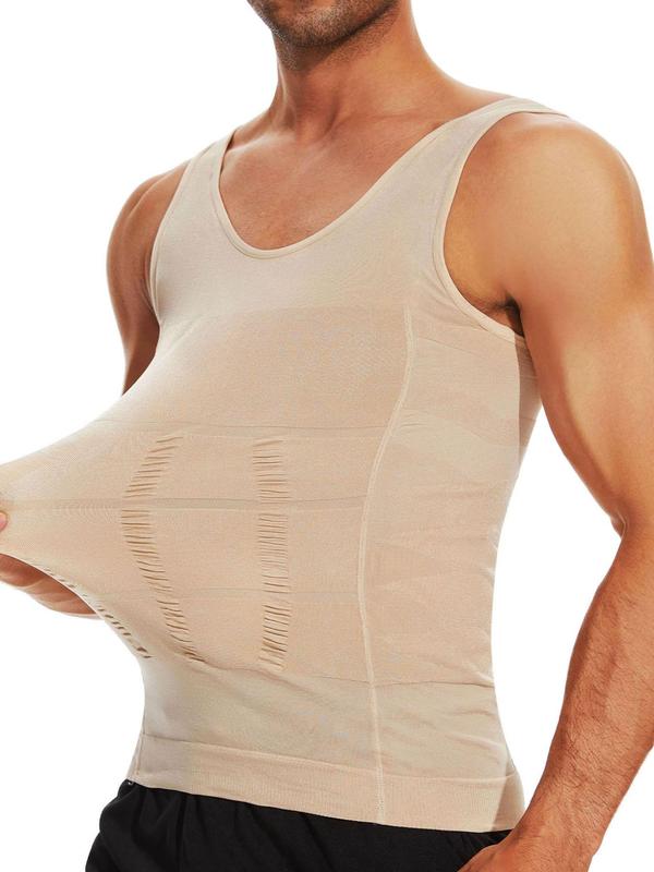 Men's Minimalist Solid Shapewear Tank Top, Casual Comfy Sleeveless Shapewear Top, Mens Clothing, Summer Wear 2024