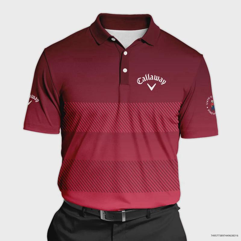 Golf Callaway 124th U.S. Open Pinehurst Sports Polo Shirt Red Gradient Stripes Pattern All Over Print Polo Shirt For Men