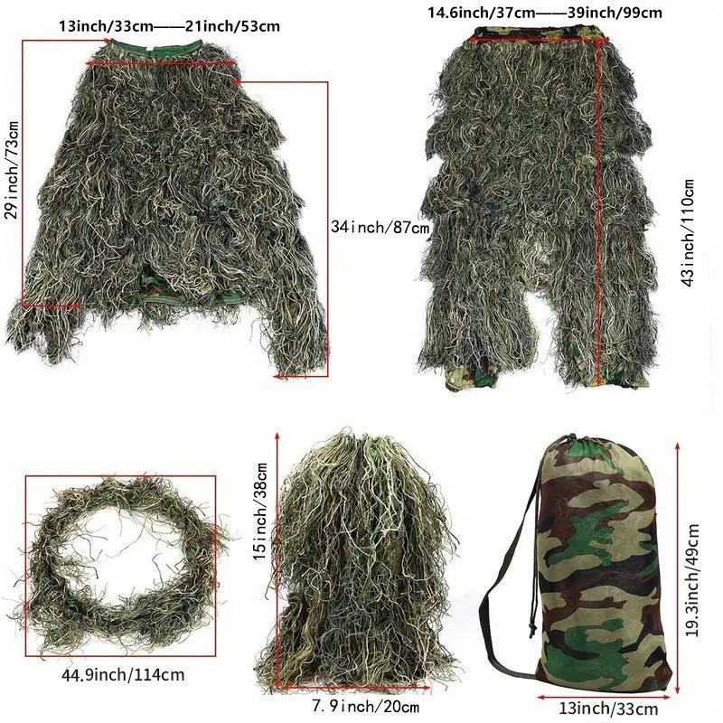 5-in-1 Ultimate Concealment Ghillie Suit, 3d Camouflage Apparel Lightweight, Breathable, Polyester Camouflage Clothing for Jungle Play, Cs, Bird Watching and Halloween Costume Prop, Perfect for Unisex Adults Youth