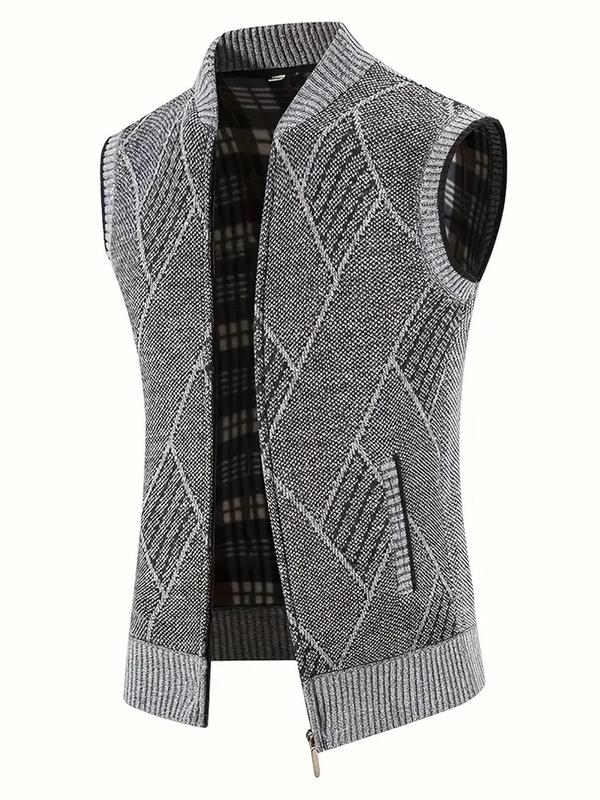 Men's Solid Zip Up Pocket Vest Jacket, Regular Fit Casual Sleeveless Mock Neck Outerwear for Fall & Winter, Men's Clothes for Daily Wear