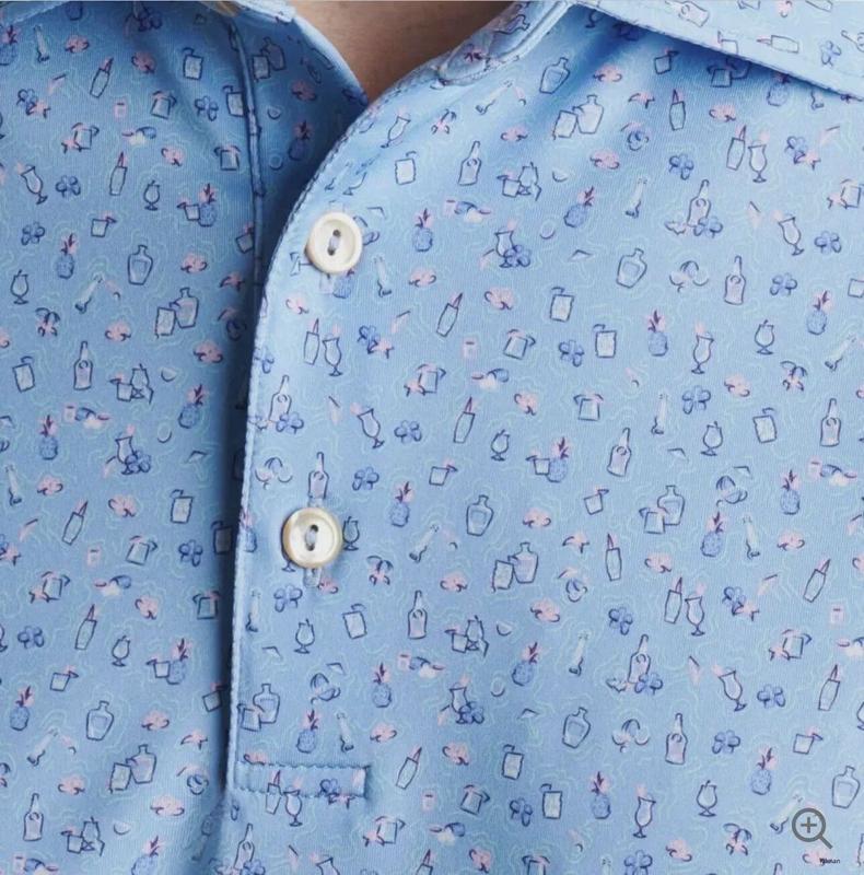 Peter Millar Polo Mens LARGE Blue Drinks Cocktail All Over Print Golf NEW $110