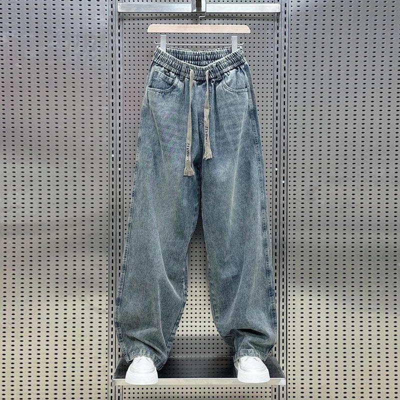 Men's Wide Leg Jeans with Elastic Waist Drawstring, Street Style, Casual Jeans, Men's Casual Jeans