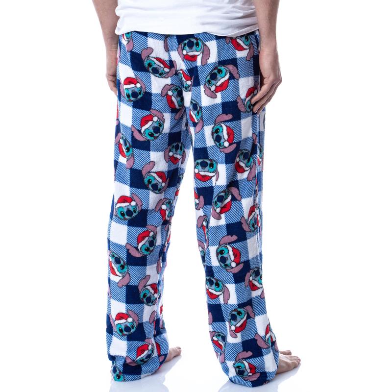 Disney Adult Lilo And Stitch Christmas Santa Hat Buffalo Plaid Print Soft Fleece Sleep Pajama Pants for Men Women