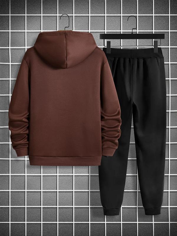 Men's Cross Print Pocket Sweatshirt & Drawstring Waist Sweatpants Set, Regular Fit Casual Long Sleeve Hooded Pullover & Jogger Pants, Men's Fall & Winter Clothes