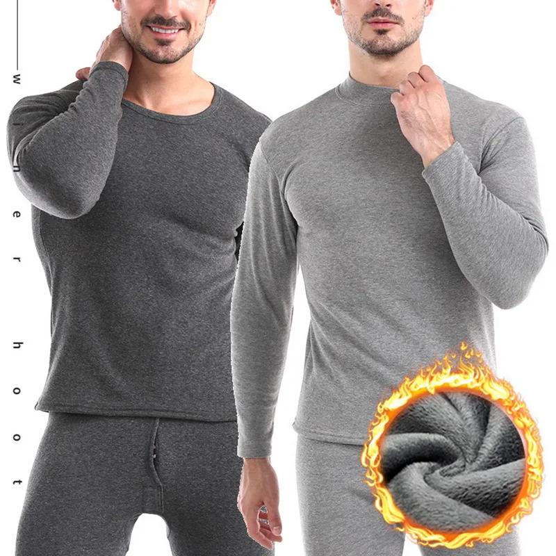 2pcs Set Men Winter Fleece-Lined Underwear Thermal Long Johns Thicken Warm Tops Pants Soft Comfortable Pajamas Man Clothing