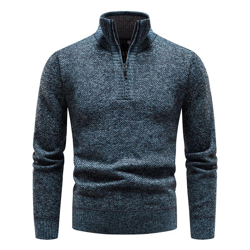 Half Zipped Stand Collar Men's Pullovers Season Men's Clothing Fleece-lined Thickened Long-Sleeved Sweater Cardigan