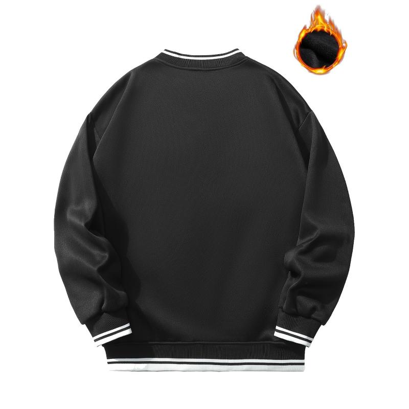 New York Series Men's Casual Fleece Baseball Jacket - 100% Polyester Knit Fabric, Slight Stretch, Alphabets Pattern, Regular Fit Fall Winter Jacket with Baseball Collar Style Menswear Coats Menswear Coats Menswear Coats Menswear Coats Menswear Coats Tops